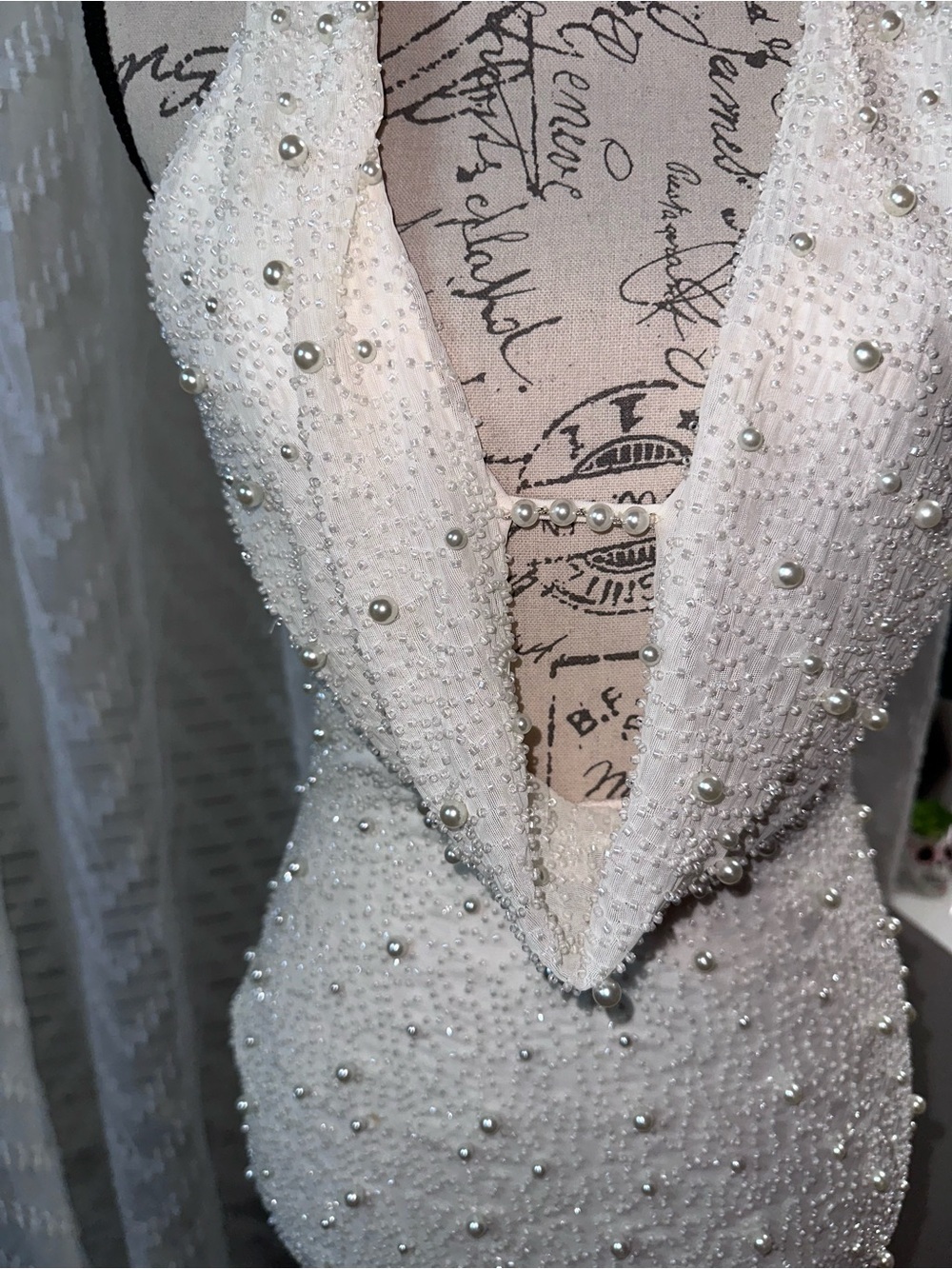 Oh Polly White Pearl-Embellished Cowl Neck Mini Dress - Picture 13 of 16